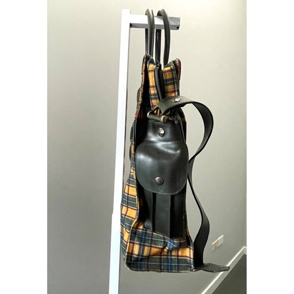 John Fluevog "Eddie Weekend" Plaid Canvas & Leather Tote - Picture 4 of 15